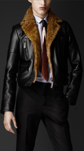 Burberry Prorsum Shearling Detail Biker Jacket - Lyst