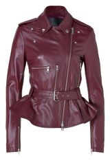 McQ by Alexander McQueen Leather Jacket with Peplum in Oxblood