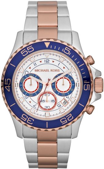 Michael Kors Mid Size Two Tone Stainless Steel Chronograph Watch - Lyst