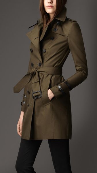 Burberry Midlength Leather Detail Gabardine Trench Coat - Lyst