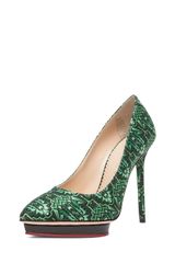 Charlotte Olympia Debonaire Deco Print Pump in Emerald