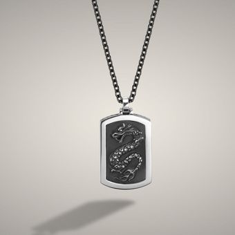 John Hardy Dog Tag Pendant On Stainless Steel Necklace - Lyst
