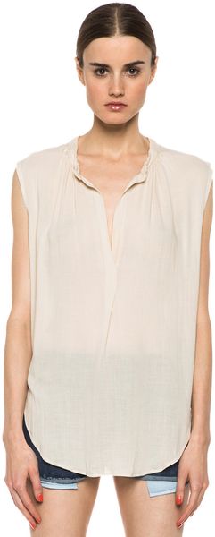 Raquel Allegra Twill Jersey Sleeveless Henley  - Lyst