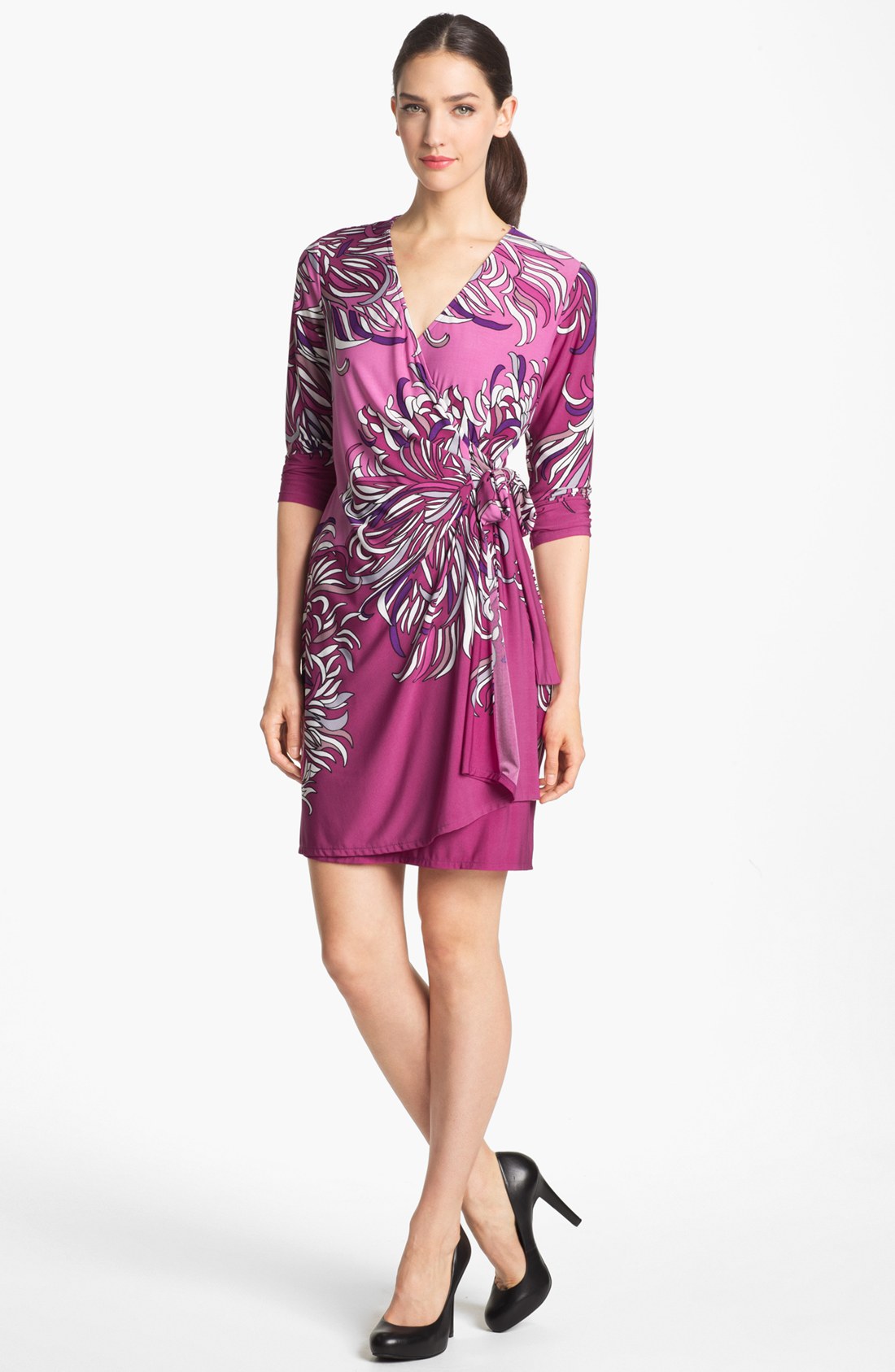 Donna Print Faux Wrap Jersey Dress in Purple (fuchsia multi) Lyst