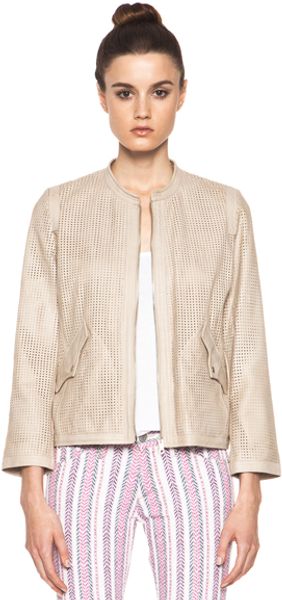 Etoile Isabel Marant Calvin Perforated Washed Leather Jacket in Neutrals - Lyst