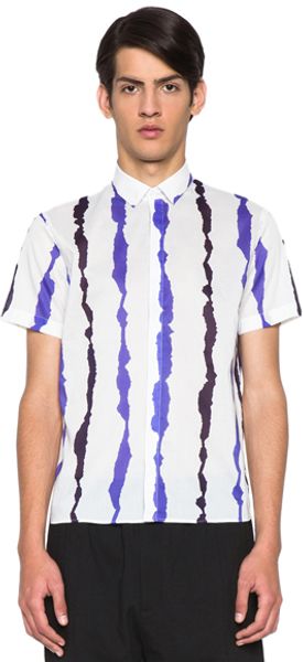 Neil Barrett Boxy Straight Collar Shirt in Stripes white - Lyst