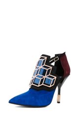 Pierre Hardy Suede Cube Bootie in Bluegeometric Print