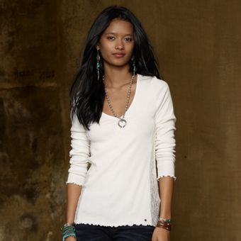 Ralph Lauren Vneck Lacetrim Henley - Lyst