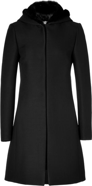 Valentino Woolsilk Coat with Mink Lined Hood in Black - Lyst