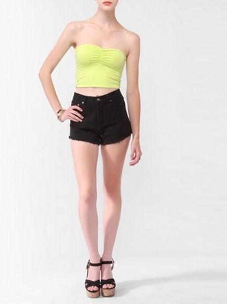 Forever 21 Ruched Tube Top in Yellow (lime)