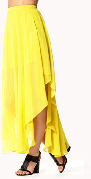 Forever 21 Cascading Chiffon Skirt in Yellow (citron)
