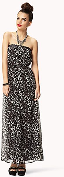 Forever 21 Leopard Print Chiffon Maxi Dress in Gray (greyblack)