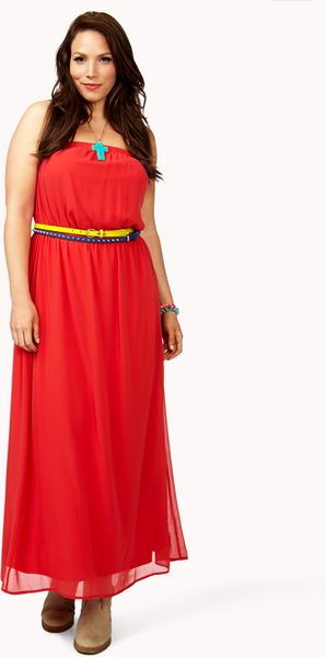 Forever 21 Chiffon Maxi Dress in Red | Lyst