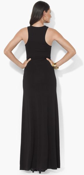 Lauren By Ralph Lauren Embroidered Vneck Maxi Dress in Black