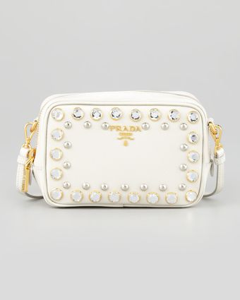 Prada Saffiano Studded Mini Zip Crossbody Bag - Lyst