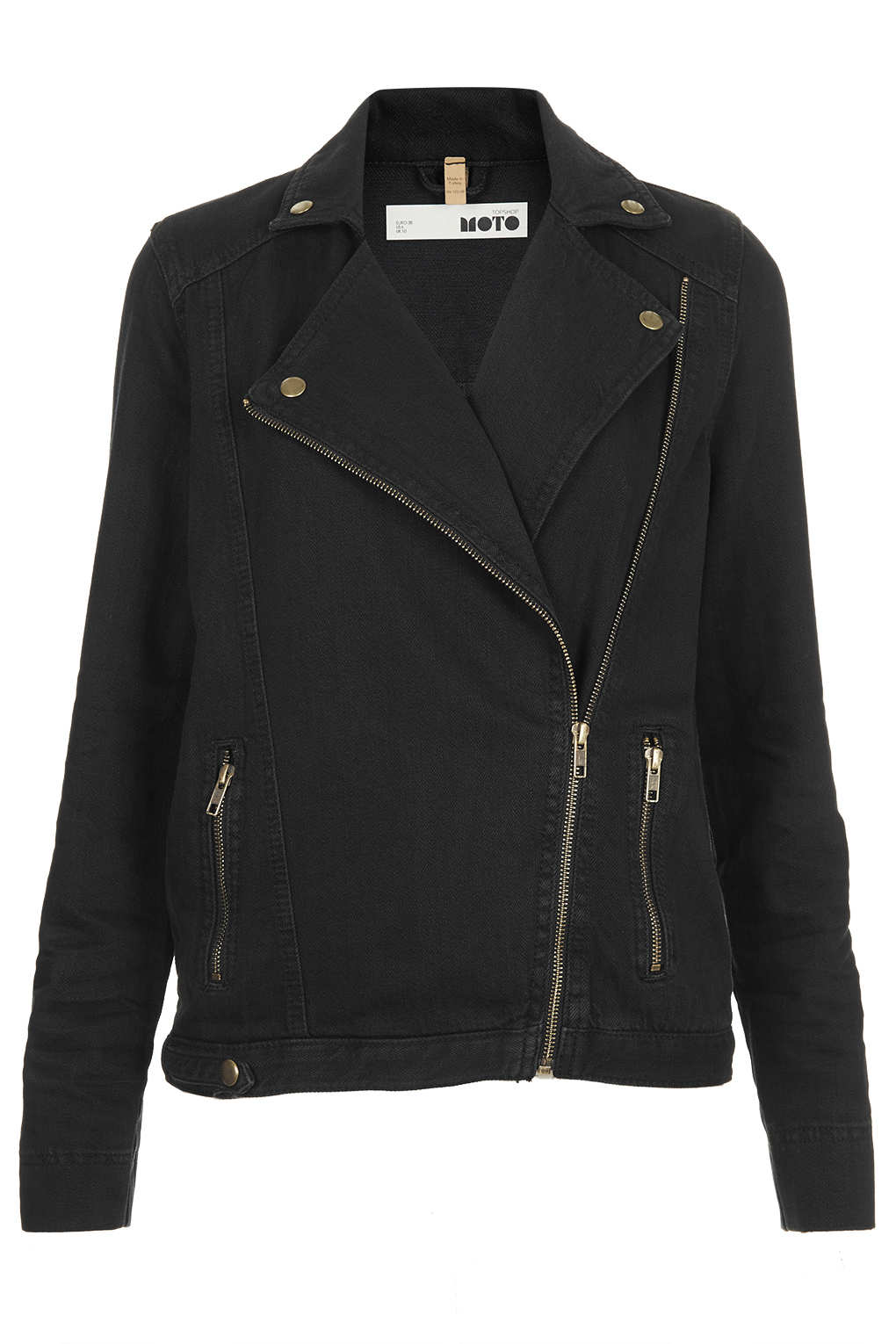 Moto Black Denim Biker Jacket in Black Lyst