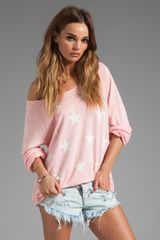 Wildfox Couture Jazzercise Stars Off The Shoulder Sweatshirt in Pink