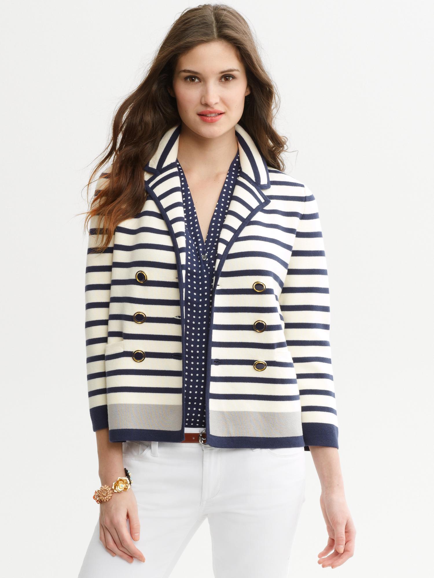 Banana Republic Multi Stripe Double Breasted Sweater Blazer in White (cocoon) Lyst