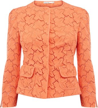 Karen Millen Broiderie Seps Collarless Jacket - Lyst