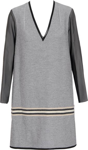 Derek Lam Wool Flax Dress with Leather Trim - Lyst