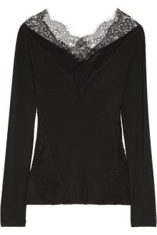 Donna Karan New York Lace trimmed Stretch jersey Top - Lyst
