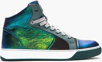 Lanvin Green and Blue Iridescent Leather Sneakers - Lyst