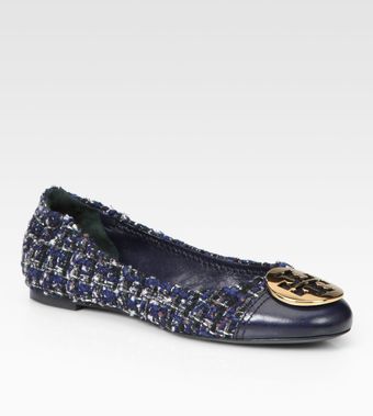Tory Burch Serena Tweed and Leather Logo Ballet Flats - Lyst