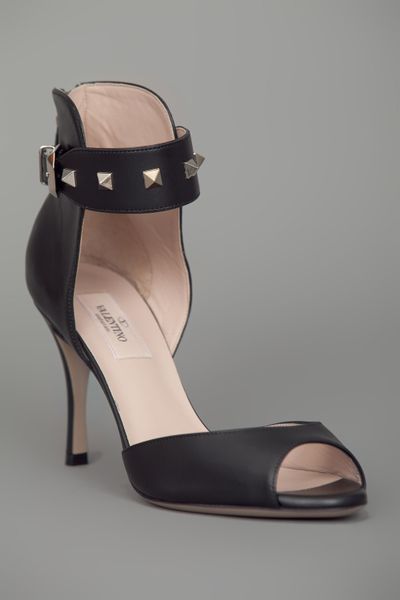black studded ankle strap heels