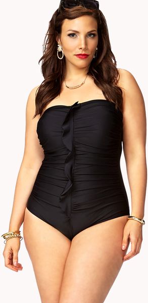 Forever 21 Ruffled One Piece Swimsuit in Black