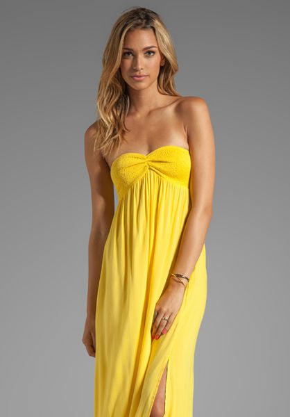 smocked strapless maxi