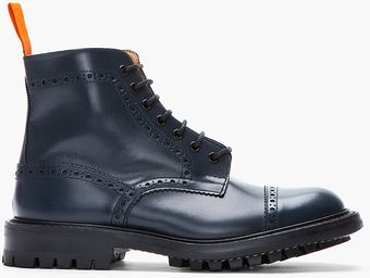 Junya Watanabe Navy Leather Steer Quarter Brogue Super Boots - Lyst