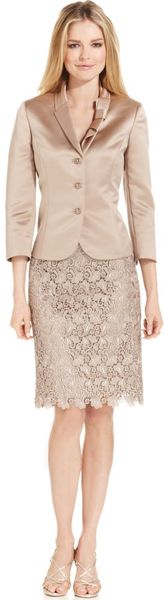 Tahari Three Quarter Sleeve Satin Skirt Suit - Lyst