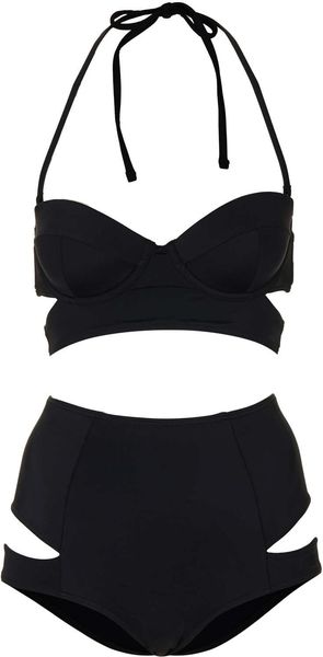 Topshop Black Slashed Cut Out Bikini - Lyst