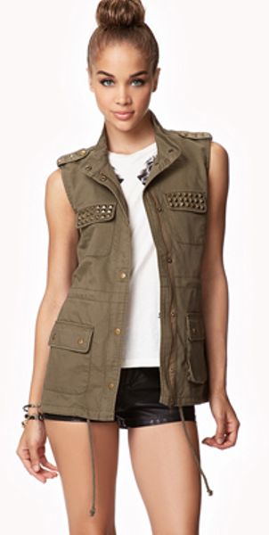 Forever 21 Pyramid Studded Utility Vest in Green (olivegold) - Lyst