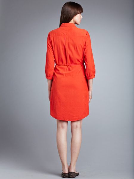 John Lewis Corduroy Shirt Dress in Red (orange)