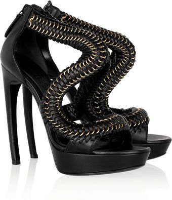 Alexander McQueen Woven Leather and Chain Sandals - Lyst