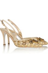 Rene Caovilla Swarovski Crystalembellished Mesh and Suede Slingbacks