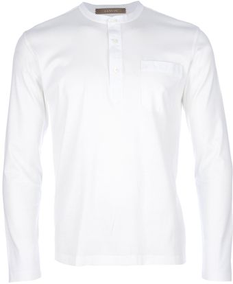Lanvin White Cotton Henley T-Shirt - Lyst