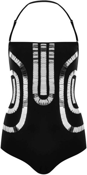 Topshop Black Deco Sequin Swimsuit - Lyst