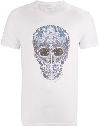 Alexander McQueen White Flower Skull Tshirt - Lyst