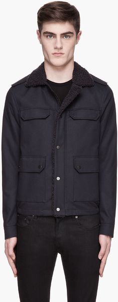Lanvin Military Style Shearling and Leather Jacket - Lyst
