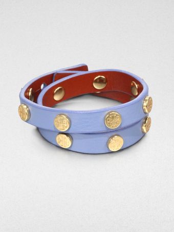 Tory Burch Double Logostudded Leather Wrap Bracelet - Lyst