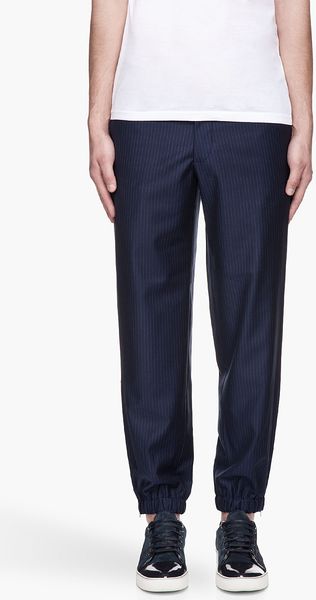 Alexander McQueen Navy Blue Pinstriped Zip_cuff Lounge Pants - Lyst