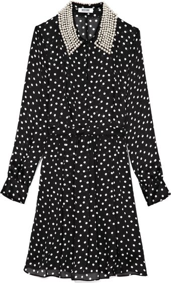 Moschino Cheap & Chic Polka Dot Silk Dress with Detachable Pearl Collar - Lyst