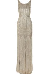 Oscar de la Renta Beaded Metallic Silk Blend Gown