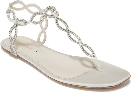 Sergio Rossi Ivory Flat Jeweled Sandal in Silver (ivorycrystal silver ...