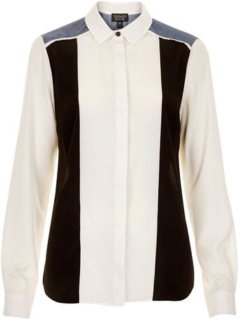 Topshop Longsleeve Mixed Panel Shirt - Lyst