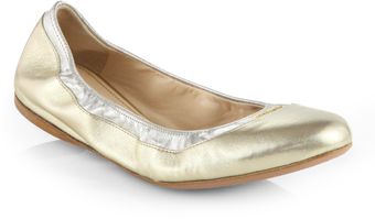 Prada Bicolor Metallic Leather Ballet Flats - Lyst
