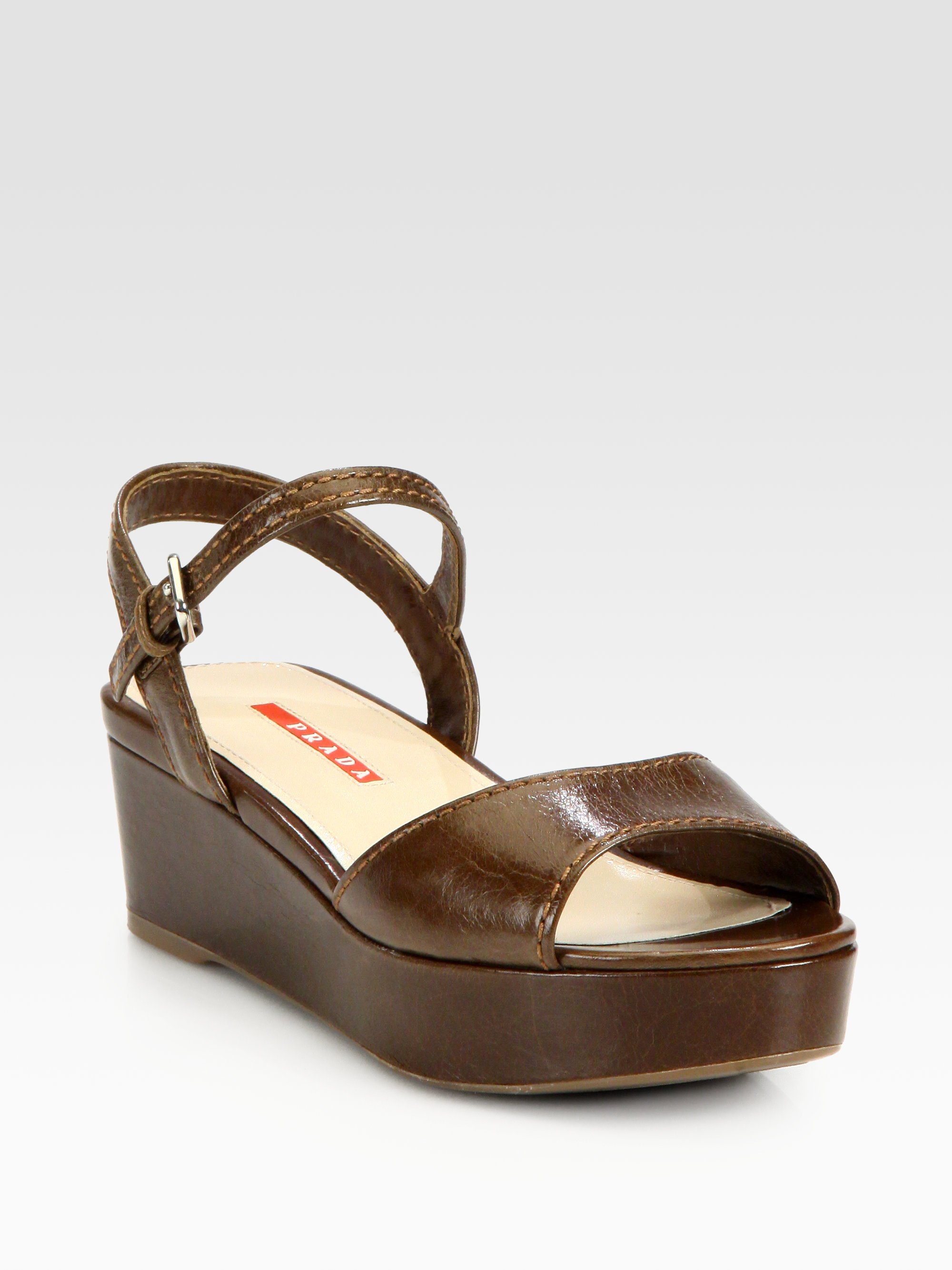 prada wedge sandals prada leather wedge sandals in brown nocciolo lyst prada wedge sandals prada leather wedge sandals in brown nocciolo lyst