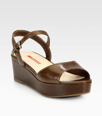 Prada Leather Wedge Sandals - Lyst